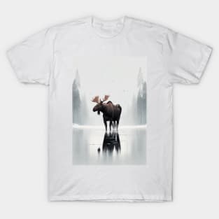 Swedish Winter Reflection Minimalist Art Print of a Majestic Moose T-Shirt